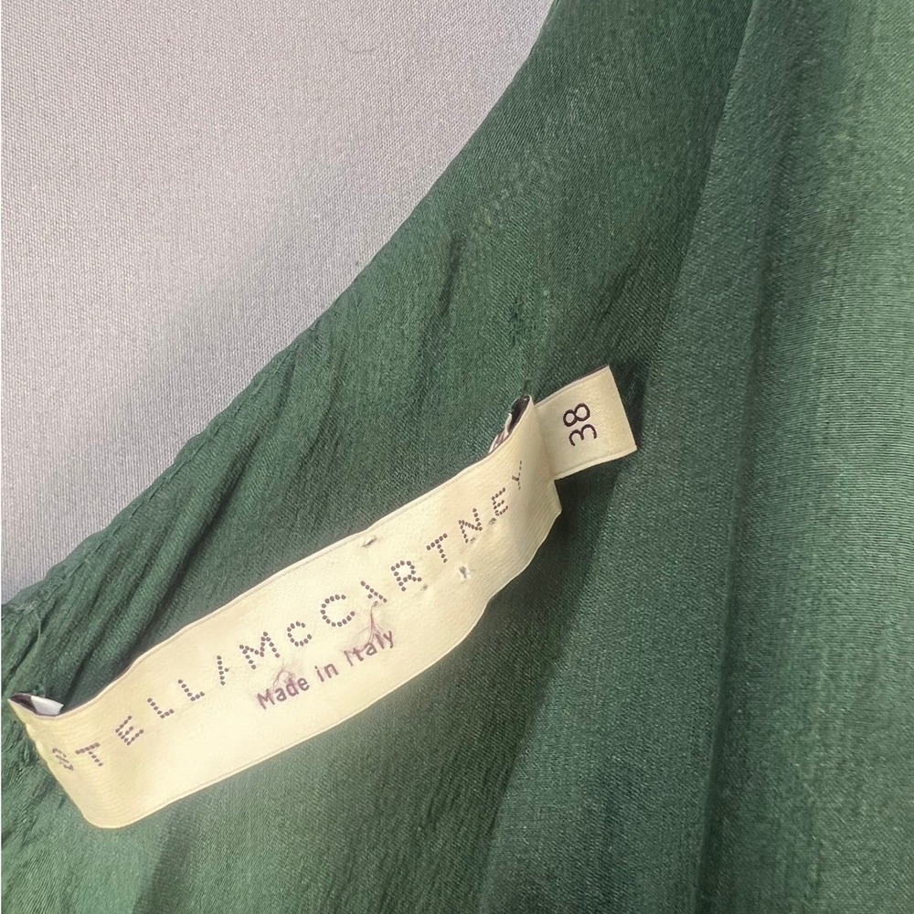 Stella‎ Mccartney Emerald Green Dress V Neck Short Sleeve Pleated Cocktail Midi - Picture 8 of 9